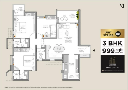 Yashwin Orizzonte Floor Plan - 999 sq.ft. 