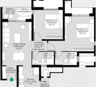 Godrej Meadows 2 Floor Plan - 631 sq.ft. 