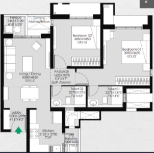 Godrej Meadows 2 Floor Plan - 850 sq.ft. 