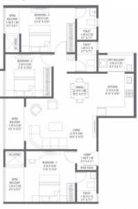 Vaanya Floor Plan - 942 sq.ft. 