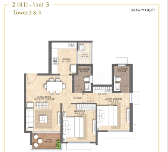 Lodha Bella Vita Floor Plan - 793 sq.ft. 