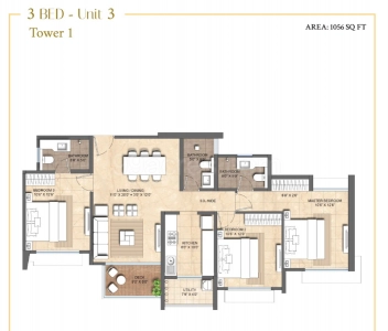 Lodha Bella Vita Floor Plan - 1056 sq.ft. 