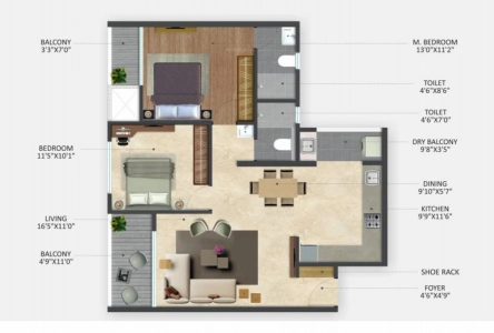 The Silver Altair Floor Plan - 881 sq.ft. 