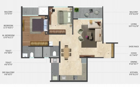 The Silver Altair Floor Plan - 921 sq.ft. 