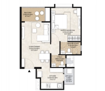 Mahindra Happinest Tathawade Floor Plan - 620 sq.ft. 