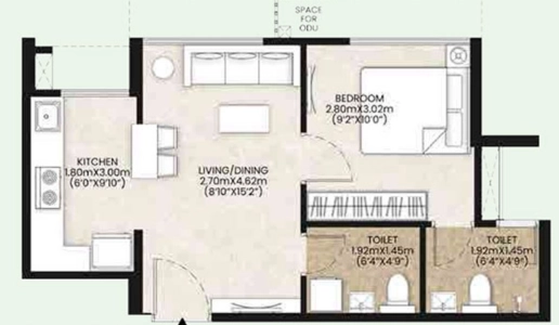 Mahindra Happinest Tathawade Floor Plan - 701 sq.ft. 
