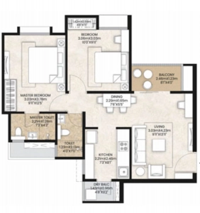 Mahindra Happinest Tathawade Floor Plan - 836 sq.ft. 