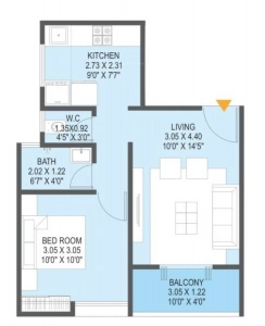 Roshan Milestone Floor Plan - 441 sq.ft. 