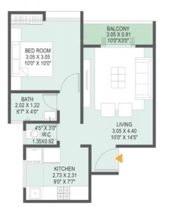 Roshan Milestone Floor Plan - 442 sq.ft. 