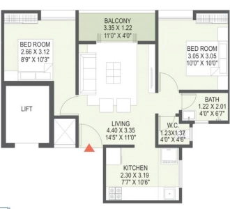 Roshan Milestone Floor Plan - 574 sq.ft. 