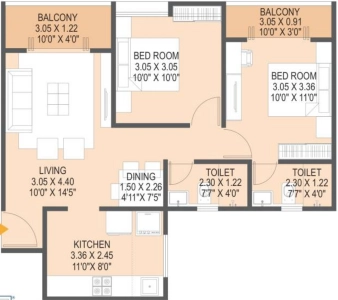 Roshan Milestone Floor Plan - 679 sq.ft. 