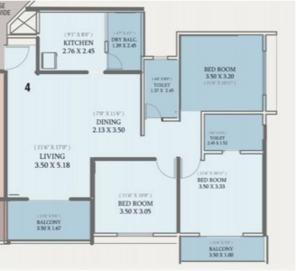 Shubh Gateway Floor Plan - 1029 sq.ft. 