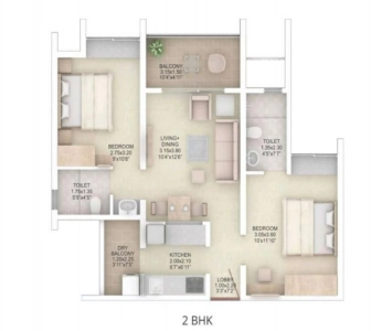 Rohan Abhilasha 2 Floor Plan - 611 sq.ft. 