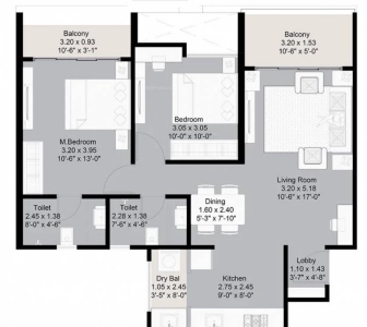 Kohinoor Westview Reserve Floor Plan - 809 sq.ft. 