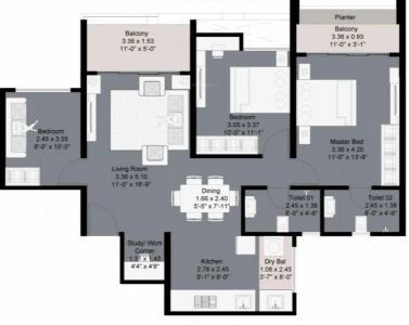Kohinoor Westview Reserve Floor Plan - 938 sq.ft. 