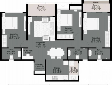 Kohinoor Westview Reserve Floor Plan - 1078 sq.ft. 