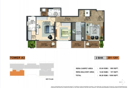 Adani Atelier Greens Floor Plan - 905 sq.ft. 
