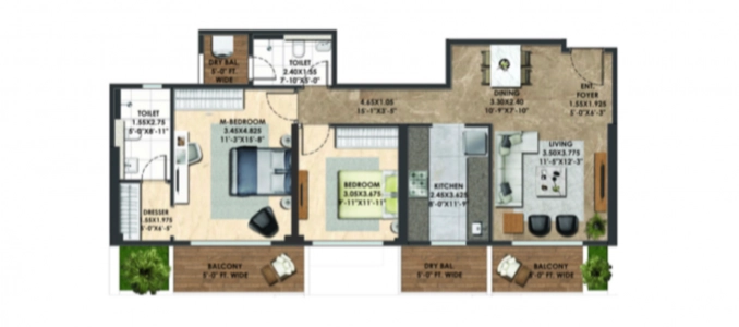 Adani Atelier Greens Floor Plan - 1087 sq.ft. 