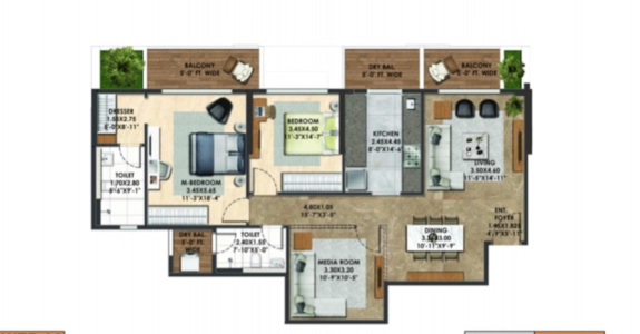 Adani Atelier Greens Floor Plan - 1171 sq.ft. 