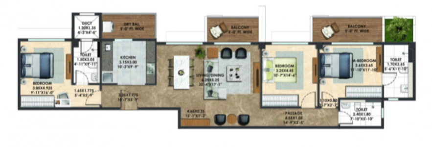 Adani Atelier Greens Floor Plan - 1466 sq.ft. 
