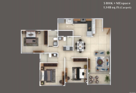 Osian One and Only Floor Plan - 1148 sq.ft. 